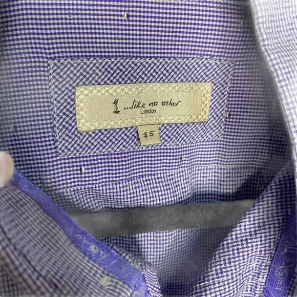 1 Like No Other London Button-up Mens Size 15(M) Purple Long Sleeve Casual Shirt - Picture 3 of 11